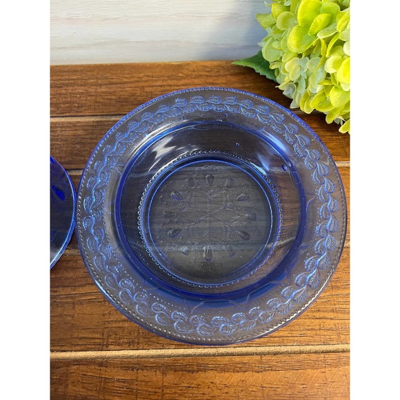 Vintage Pressed Cobalt Glass Butter Dish / Cheese Dome - Picture 4 of 7